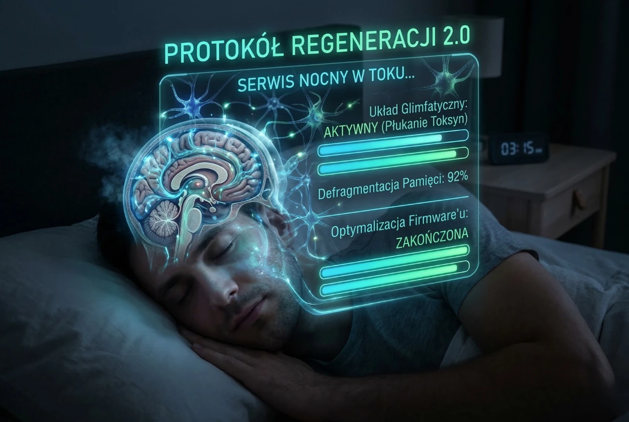 Sen to najsilniejszy legalny doping i serwis nocny dla Twojego mózgu. Wdróż Protokół Regeneracji 2.0, aby uruchomić układ glimfatyczny i usunąć toksyny z procesora.